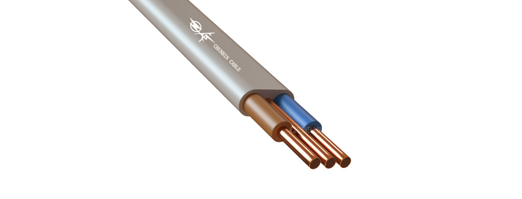 Cable plano de dos hilos y tierra, conductor de cobre flexible, aislado en PVC, doble funda de PVC