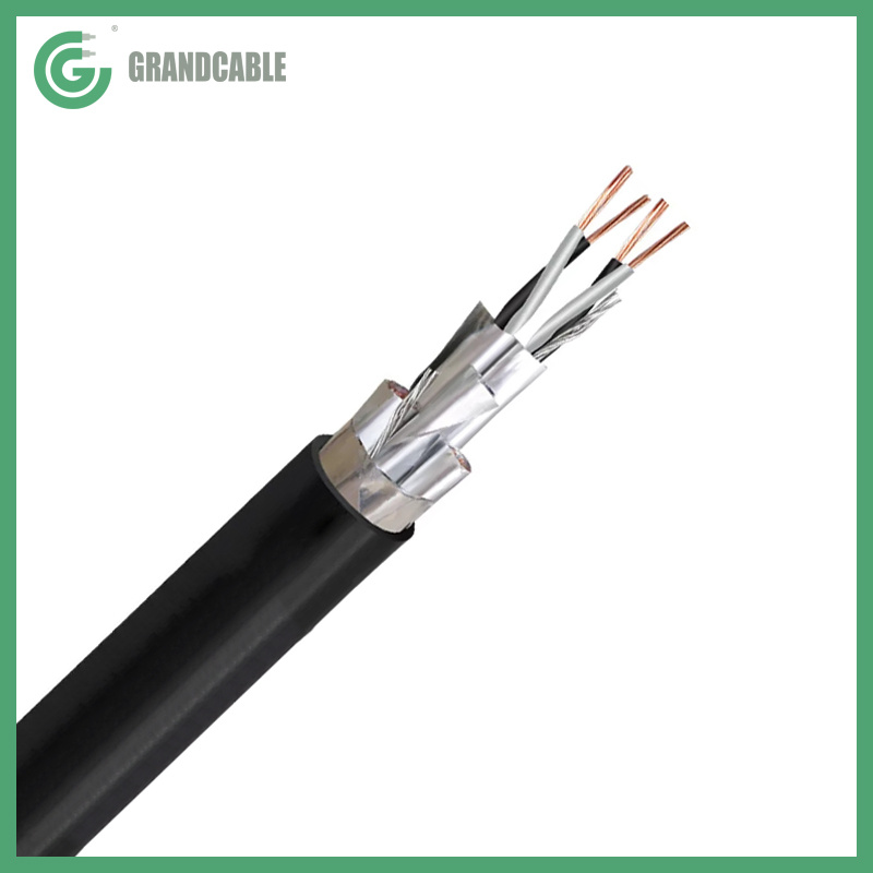 Chine 2X2X0.75mm2 Câble d′instrumentation à paires torsadées avec isolation en aluminium, écrans individuels et globaux en polyester, gaine en PVC 300/500V fabrication et fournisseur