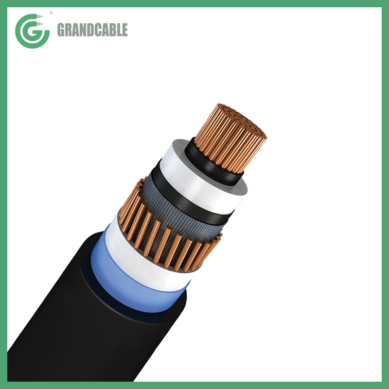 38/66kV 72.5kV Conducteur en cuivre, isolé en XLPE, câblage blindé, câble en PVC/PE laminé en aluminium