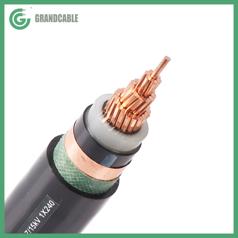 8.7/15kV 17.5kV 1X400mm2 Flame Retardant Copper Core XLPE Insulated Non-Armoured MV Power Underground U/G Cable