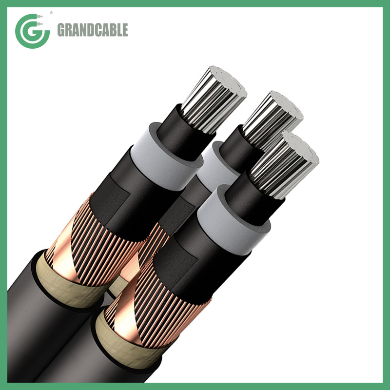 NA2XS2Y RM 12/20kV 24kV Triplex 3X1X185mm2 XLPE Insulated MV Power Cable U/G