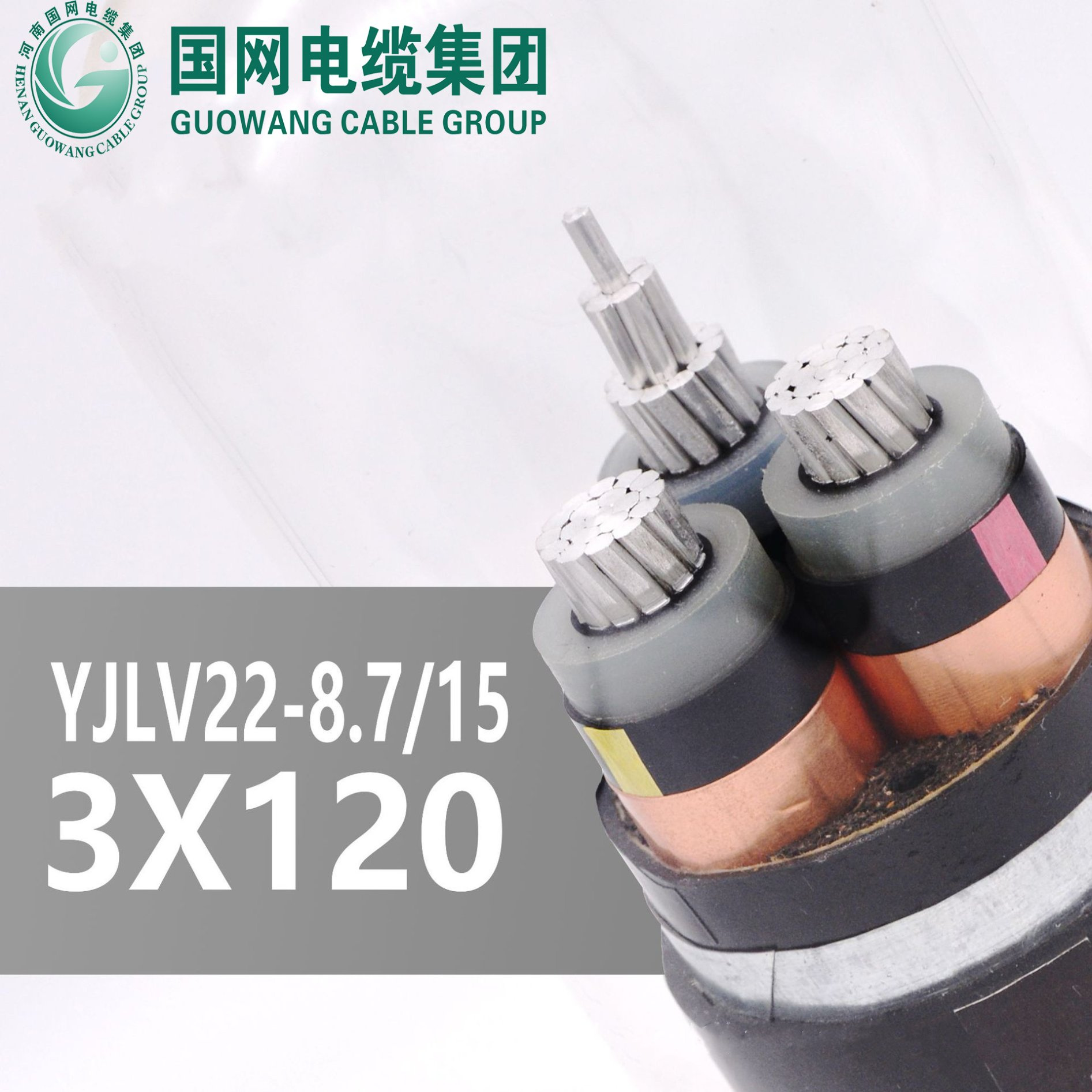 8.7/15kv 3*120mm2 Na2xy/Yjlv22 Sta Aluminum Conductor XLPE Insulated Steel Tape Armored PVC Sheathed Power Cable