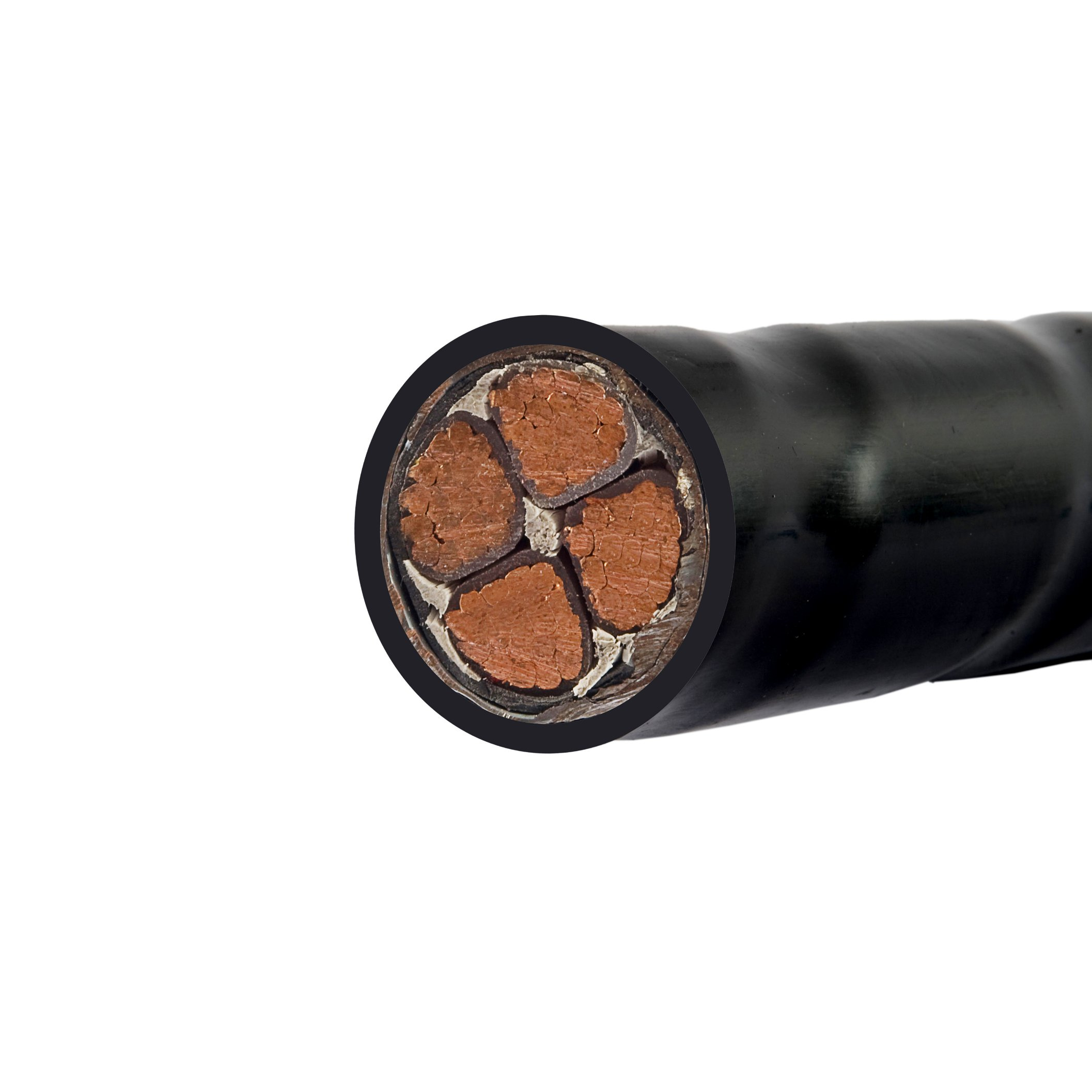 Cable de potencia con conductor de cobre y aluminio, aislamiento, funda, y armadura