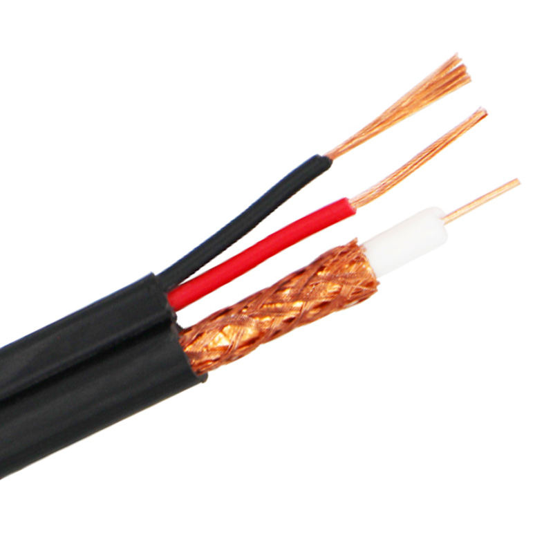 Câble coaxial TV Rg6u avec alimentation 32% CCS 1.02 feuille d′aluminium 32 fil de cuivre PVC noir 305m