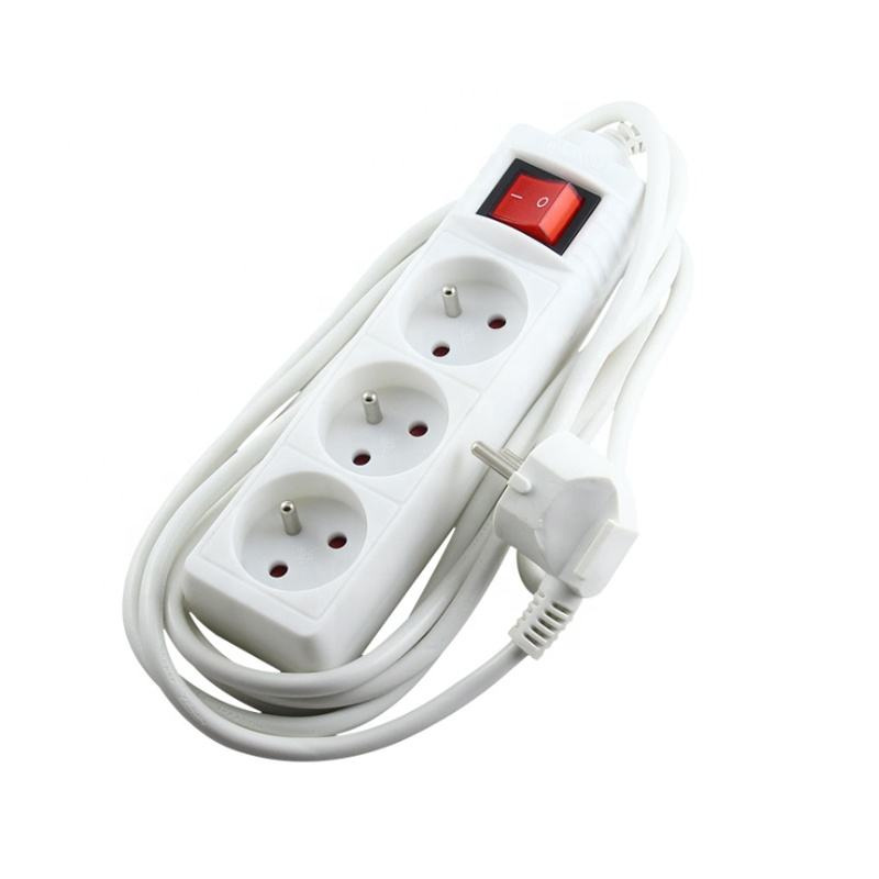Prise multiple française 250V 16A avec interrupteur, protégée pour enfants, câble d′alimentation à broches rondes