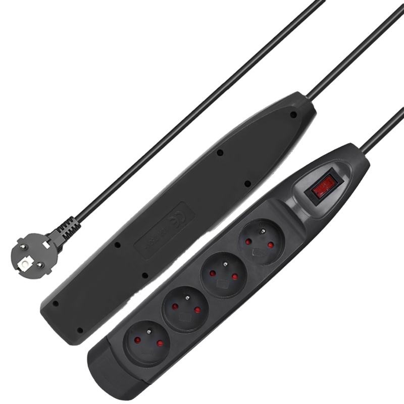 French Standard 5-Way Power Outlet Power Strip 3 Meters Cable
