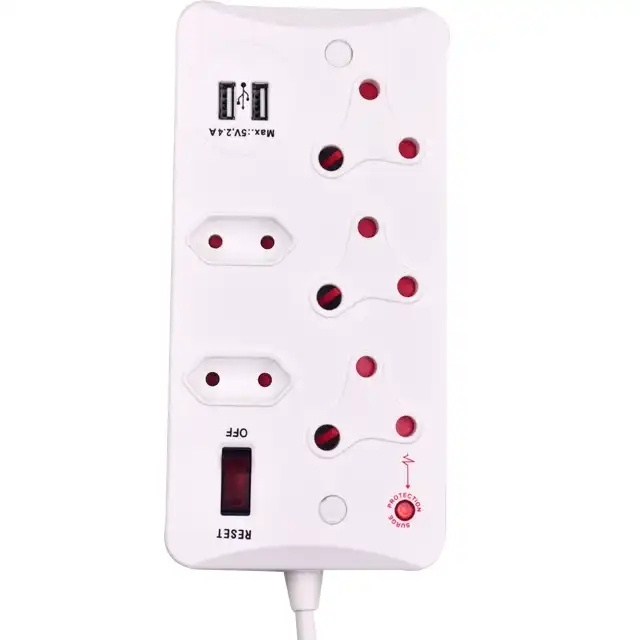 Good Quality South Africa Power Strip 16A 250V 3 Round Pin Plug Outlets Surge Protector CE Accepted for Home Appliance