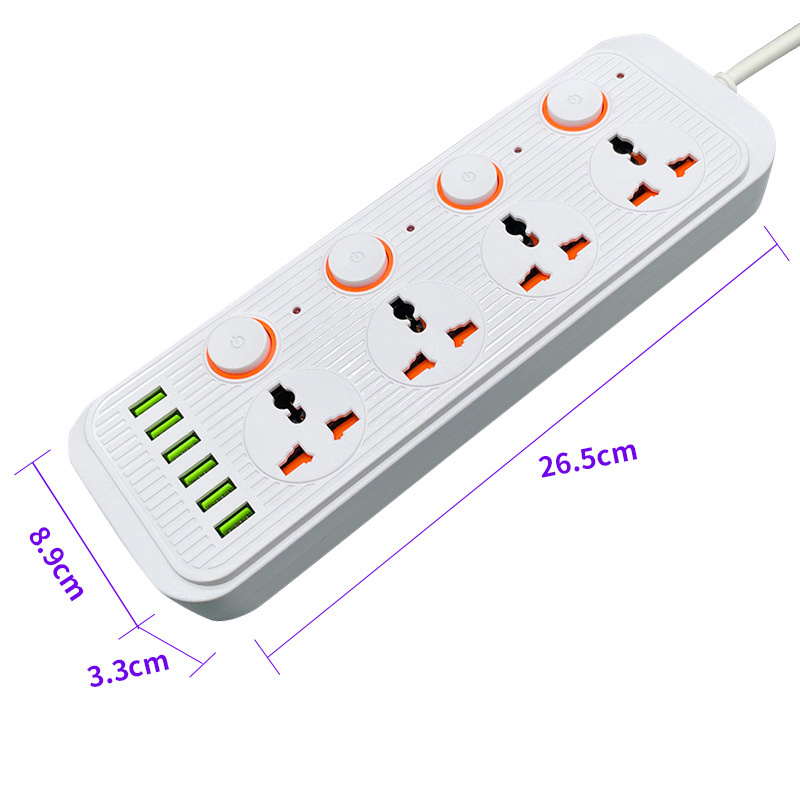 Multi-Function Socket with 6 USB 2 Meters Power Strip