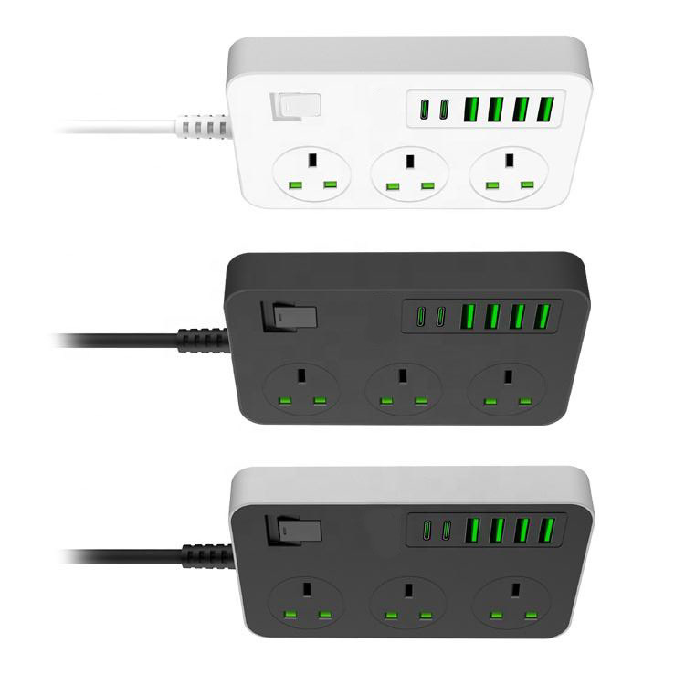 UK Type 3 4 Outlet Power Strip Extension Socket Lead with USB C Ports Power Strip with 4 USB