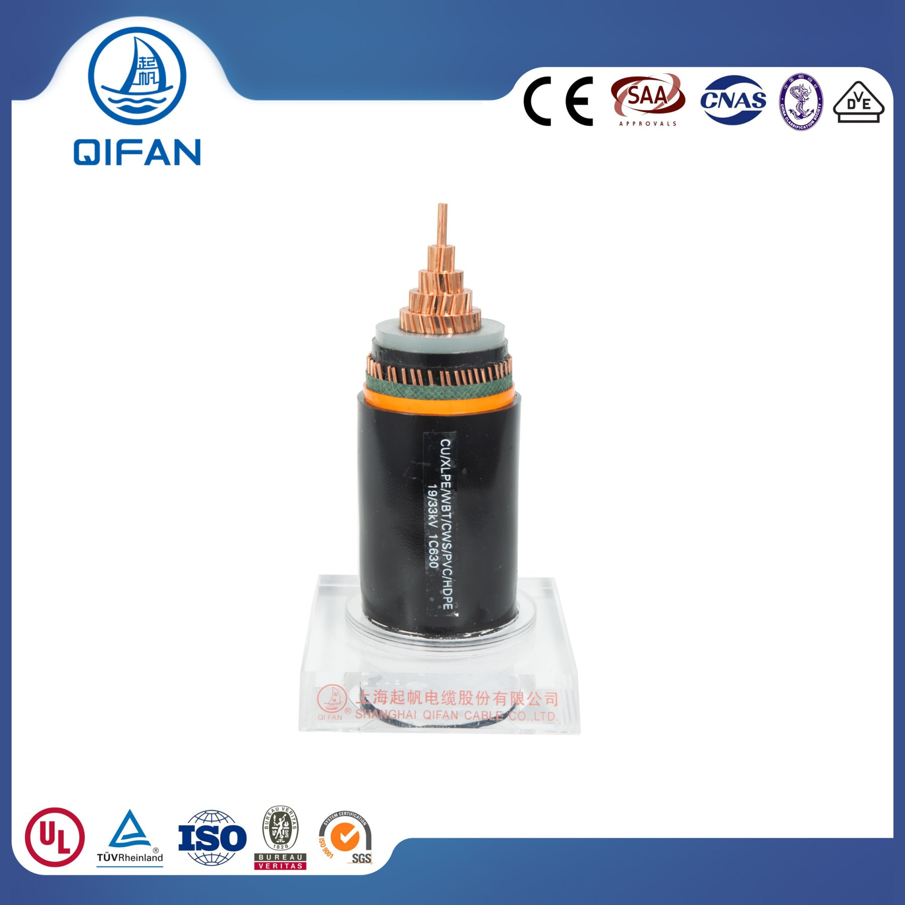 1.9/3.3kv Medium Voltage Single Core Copper Conductor Cu/XLPE/Cws /PVC Cable