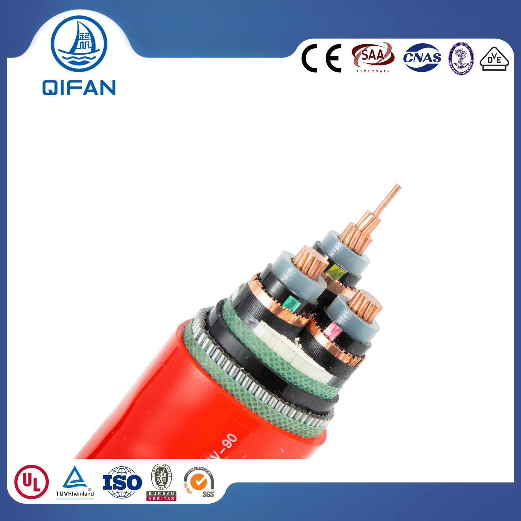 China 3.8/6.6kv Condutor de Cobre Alumínio de Média Tensão Três Núcleos 3*70mm2 3*95mm2 3*120mm2 Cabo Cu/XLPE/Cws/PVC fabricação e fornecedor