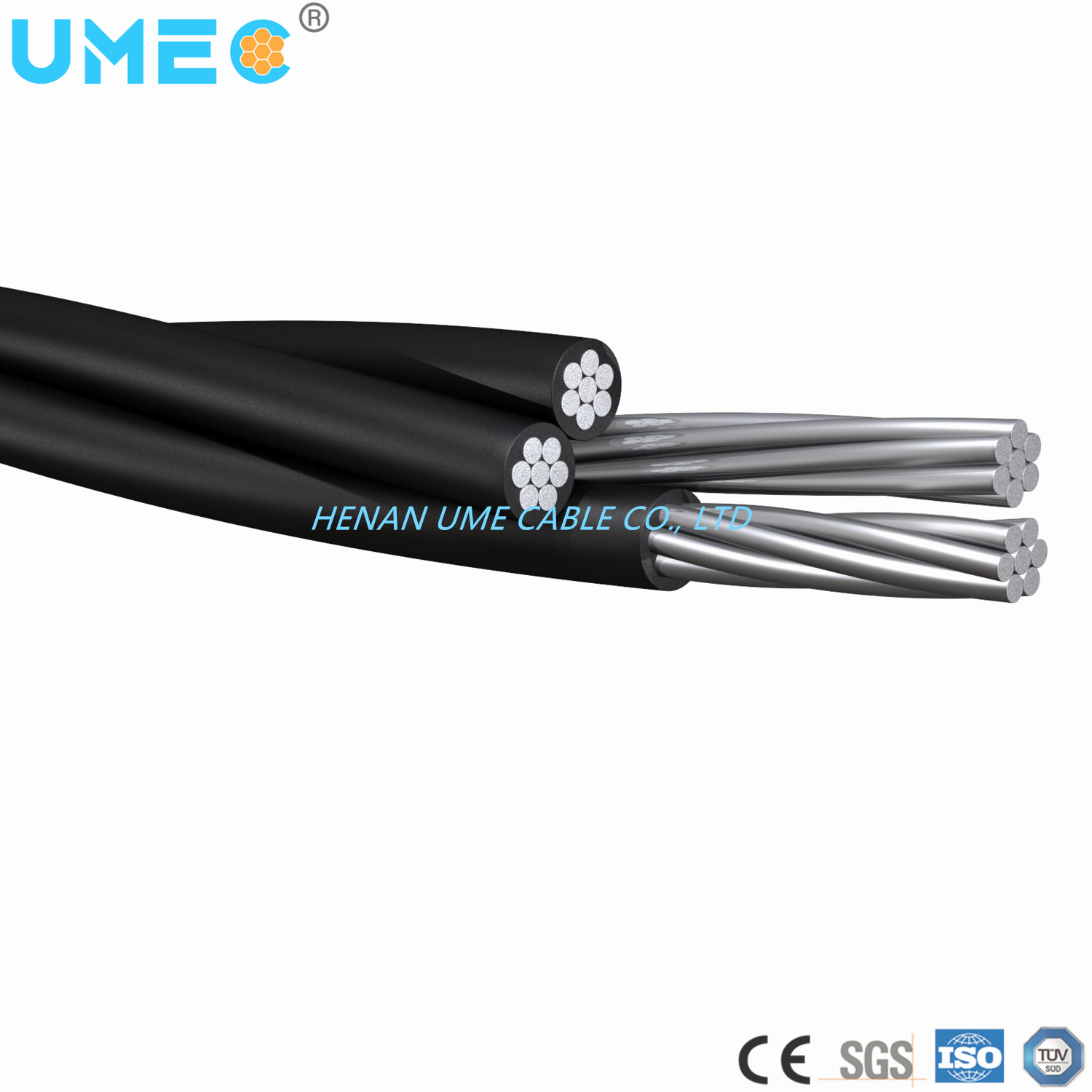 Ligne de distribution aérienne câble de service quadruplex 4 conducteurs en aluminium câble ABC