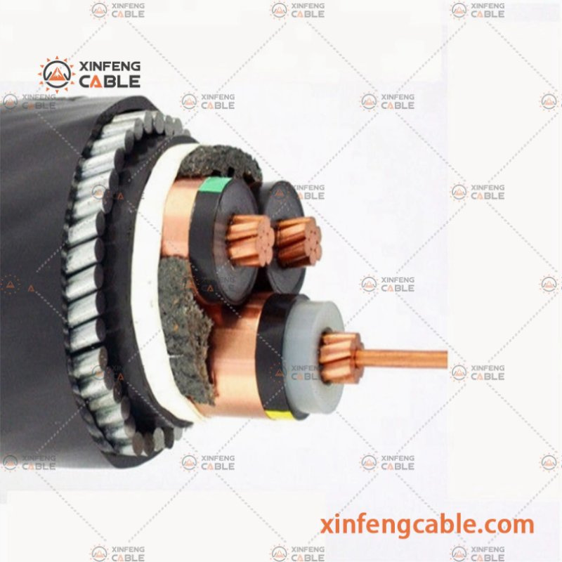 Câble de puissance triphasé isolé en XLPE avec conducteurs en cuivre et en aluminium à moyenne tension