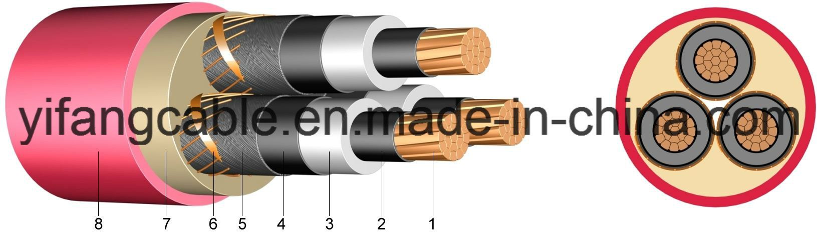 3.8/6.6 (7.2) Kv U/G Cables 6.6kv, XLPE, 3X185mm2 Copper Conductor BS-6622 IEC 60502