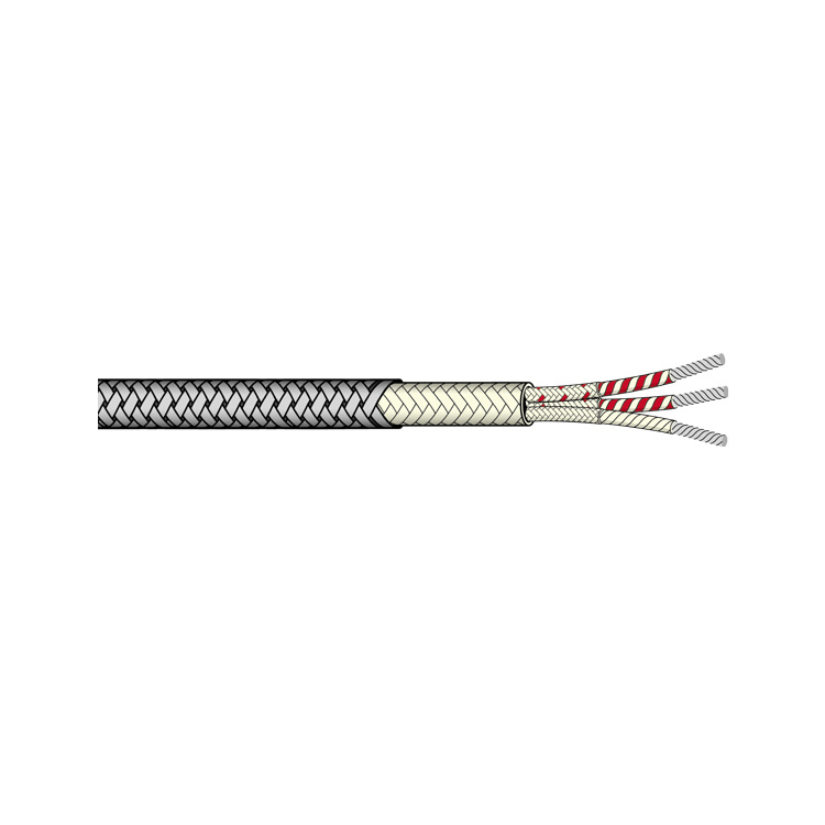7/0.2mm Fiberglass Fiber Glass Insulated Rtd PT-100 500c Heat Resistant Extension Cable with Stainless Steel Braid