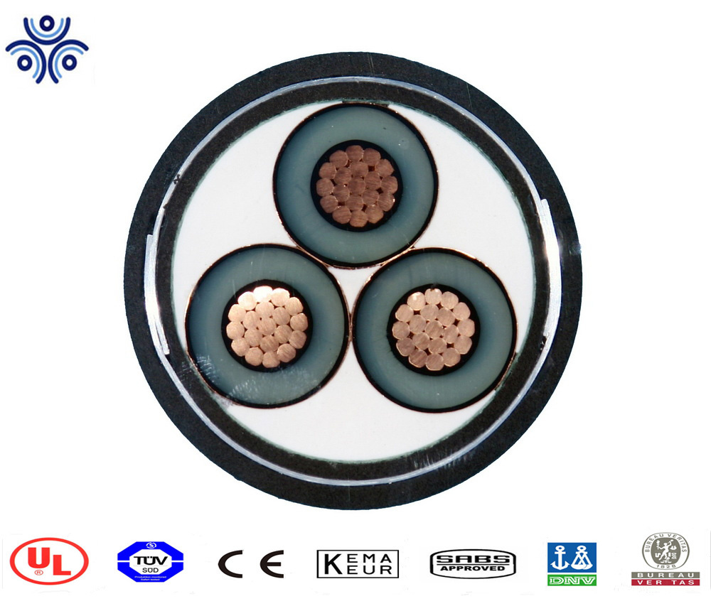 3.6/6kv-26/35kv Câble d′alimentation armé en acier avec trois cœurs, isolé en XLPE, blindage en cuivre, gaine en PVC