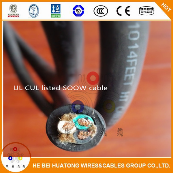 Cables flexibles UL, cable flexible 3X12 3X10 4X10 4X8 AWG 600V cable de goma Soow
