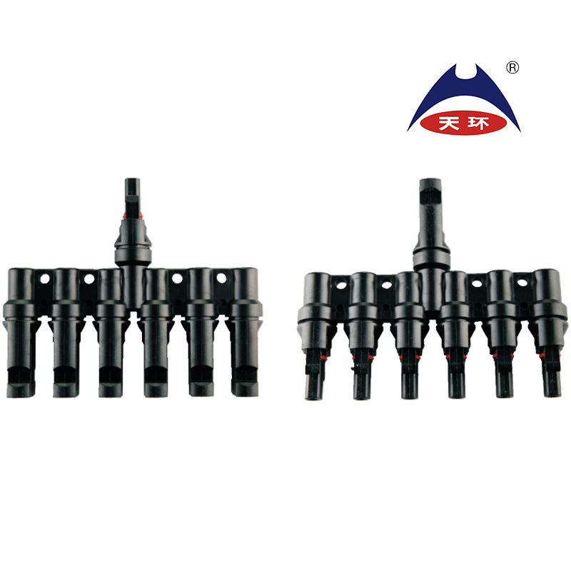 6-in-1 Waterproof Solar Cable Branch Adapter 30A Rated Tin Contact Male/Female DC Connection Copper Housing 6p Connector