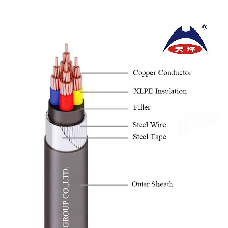 Cable de potencia con conductor de cobre, alambre de acero blindado, aislado con XLPE y revestido de PVC