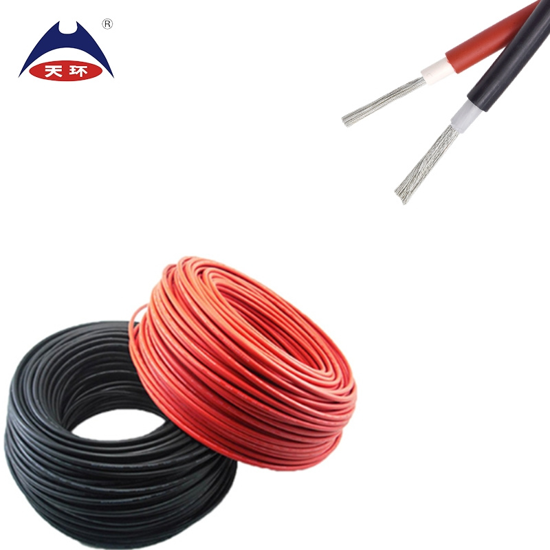 TUV Certification DC Solar PV Cable Wire Waterproof Red Black Xlpo Insulation Photovoltaic Solar Cable
