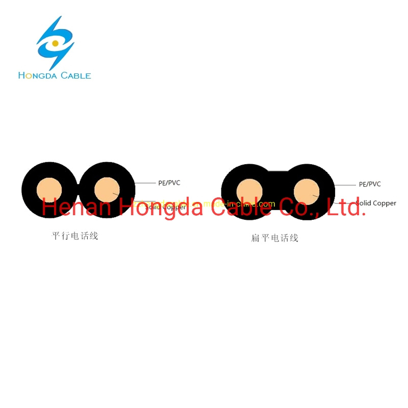Cable de cobre plano de caída aislado de HDPE 2 núcleo 0.8mm 0.71mm teléfono